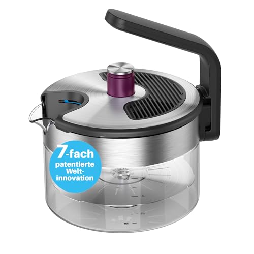 Kezzel® innovativer Wasserkessel für Induktionsherde 1,5 Liter | Automatische Abschaltfunktion, kein Überkochen | Minimalistisches Design, Edelstahl & Glas, leicht zu reinigen, spülmaschinengeeignet von Kezzel