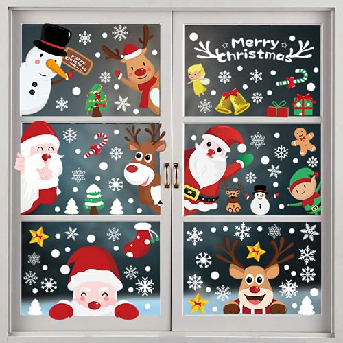 Fensterbilder Weihnachten 248PCs Selbstklebend Weihnachtsdeko Fenster Statisch Haftende PVC Aufkleber Weihnachtsmann Schneeflocken Elch Fensterdeko Weihnachten Fensterbilder für Weihnachts Deko von Kfnire