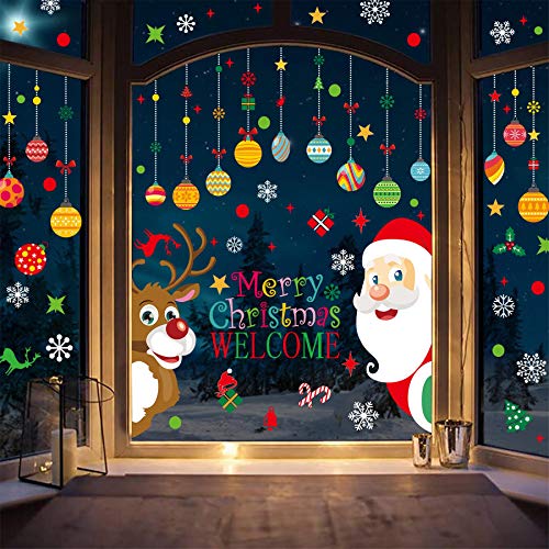 Fensterbilder Weihnachten Selbstklebend Weihnachtsdeko Fenster Statisch Haftende PVC Aufkleber Weihnachtsmann Schneeflocken Elch Fensterdeko Weihnachten Fensterbilder für Weihnachts Dekoration von Kfnire