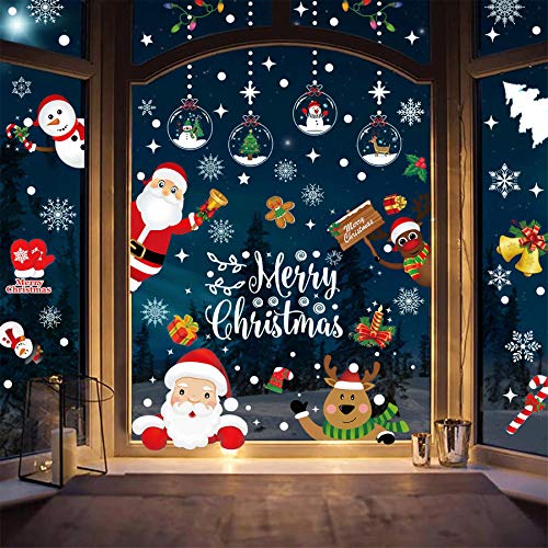 Fensterbilder Weihnachten Selbstklebend Weihnachtsdeko Fenster Statisch Haftende PVC Aufkleber Weihnachtsmann Schneeflocken Elch Fensterdeko Weihnachten Fensterbilder für Weihnachts Dekoration von Kfnire