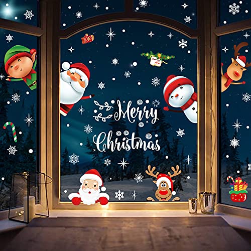 Fensterbilder Weihnachten 182PCs Selbstklebend Weihnachtsdeko Fenster Statisch Haftende PVC Aufkleber Weihnachtsmann Schneeflocken Elch Fensterdeko Weihnachten Fensterbilder für Weihnachts Deko von Kfnire