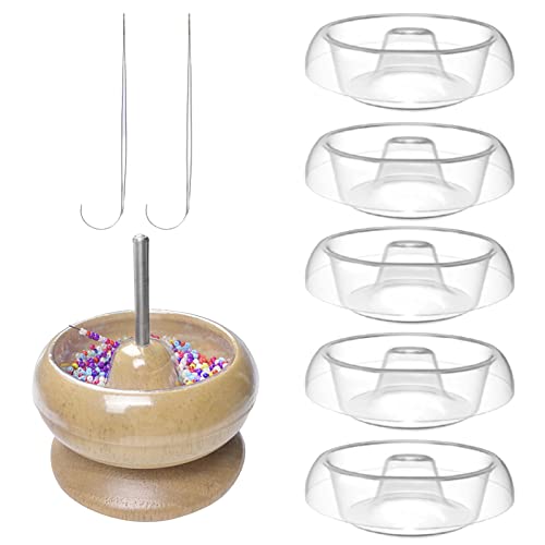 Großes Perlen-Spinner-Set mit transparenter Perlenschale und Perlennadel, Perlennadelwerkzeug für Schmuck, Perlenlader und Holzständer von Kfwfuaee