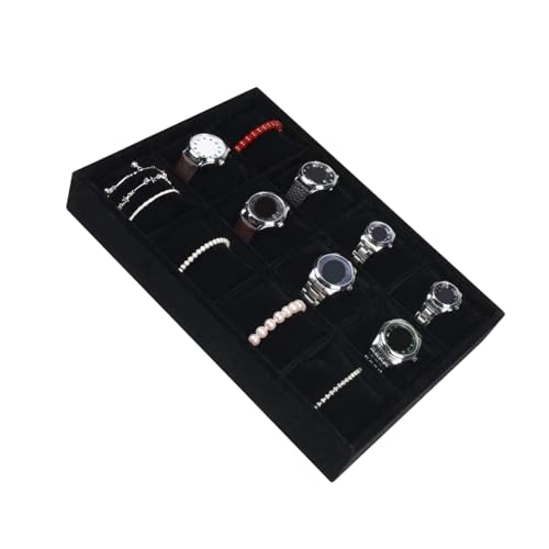 Kfwfuaee Flanell-Schmuck-Organizer, Tablett, 12 Fächer, stapelbarer Halter mit verstellbarem Kissen zur Aufbewahrung, Flanell-Uhren-Präsentationshalter von Kfwfuaee