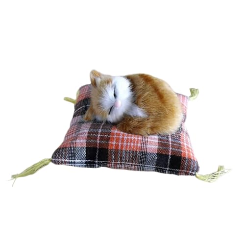 Kfwfuaee Simulation Katzen Puppe Ornament Realistisch Pelzig Plüsch Tier mit Kissen Matte Desktop Puppe für Zuhause Schlafzimmer Dekoration von Kfwfuaee