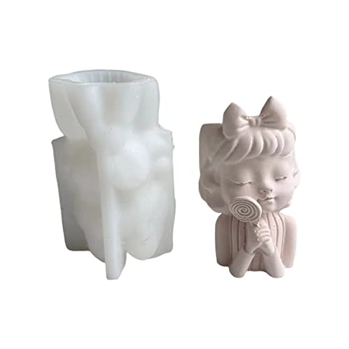 Sukkulente Pflanzer Silikonform Topf Betonform Zement Gipsform Vase Form Süßes Mädchen Statue Form von Kfwfuaee
