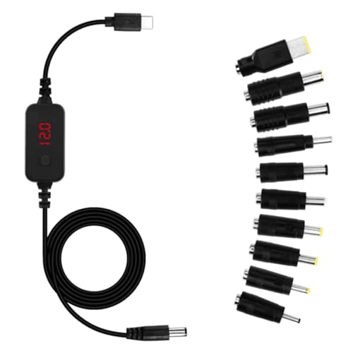 USB-Stromleitung, Typ C auf DC5/9/12/15/20 V, einstellbare Spannung für Router-Stromkabel mit mehreren Konvertierungsköpfen von Kfwfuaee