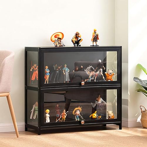 Kgfvesdc Glas Vitrinenschrank Wohnzimmer,Vitrinenschrank Wohnzimmer Schwarzdichte Und Staubdichte Struktur,Geeignet FüR Garderoben Und Spielzimmer(Schwarz-2 Schicht-Breite 80cm) von Kgfvesdc