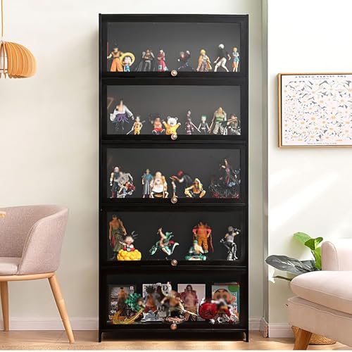 Kgfvesdc Vitrinenschrank Glas Wohnzimmer Vitrine,Kuriositätenschränke mit Glastüren,dichte und staubdichte Struktur,Geeignet FüR Wohnzimmer, Garderoben Und Spielzimmer(Schwarz-5 Schicht-Breite60) von Kgfvesdc