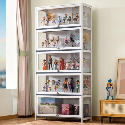 Kgfvesdc Vitrinenschrank Glas Wohnzimmer Vitrine,Kuriositätenschränke mit Glastüren,dichte und staubdichte Struktur,Geeignet FüR Wohnzimmer, Garderoben Und Spielzimmer(Weiß-5 Schicht-Breite60) von Kgfvesdc