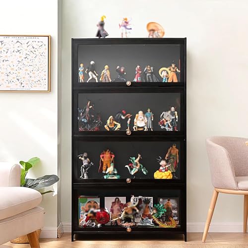 Kgfvesdc Wohnzimmervitrine Modern,Glasvitrine Stehend Vitrinenschrank,Dichte Und Staubdichte Struktur,Geeignet FüR Wohnzimmer, Garderoben Und Spielzimmer(Schwarz-4 Schicht-Breite60cm) von Kgfvesdc