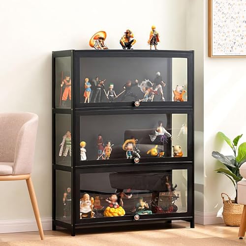 Kgfvesdc Wohnzimmervitrinen,Vitrinenschrank Wohnzimmer Holz,Dichte Und Staubdichte Struktur,Geeignet FüR Wohnzimmer, Garderoben Und Spielzimmer(Schwarz-3 Schicht-Breite70) von Kgfvesdc