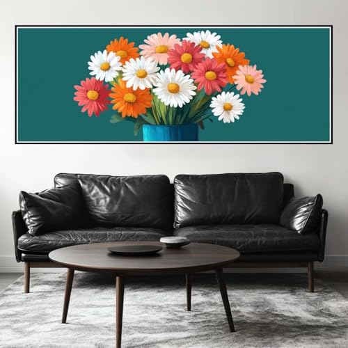 Malen Nach Zahlen Blume Malen Nach Zahlen Erwachsene Gänseblümchen, 55x165 cm XXL Groß Acrylfarben Ölgemälde, DIY Malen Nach Zahlen Kinder Anfänger Set Bastelset für Wand Dekor (Ohne Rahmen) -H254 von Kggyele