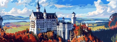 Malen Nach Zahlen Burg Malen Nach Zahlen Erwachsene Landschaft, 25x75 cm XXL Groß Acrylfarben Ölgemälde, DIY Malen Nach Zahlen Kinder Anfänger Paint by Numbers Set für Wand Dekor (Ohne Rahmen) -H594 von Kggyele