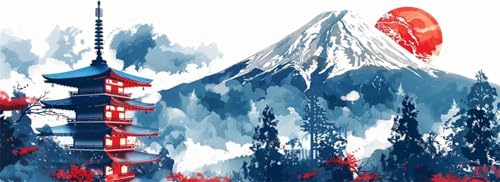 Malen Nach Zahlen Fuji Malen Nach Zahlen Erwachsene Landschaft, 75x225 cm XXL Groß Acrylfarben Ölgemälde, DIY Malen Nach Zahlen Kinder Anfänger Paint by Numbers Set für Wand Dekor (Ohne Rahmen)-H586 von Kggyele