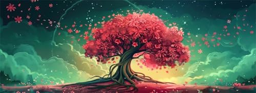 Malen Nach Zahlen Geheimnisvoll Malen Nach Zahlen Erwachsene Baum des Lebens, 45x135 cm XXL Groß Acrylfarben Ölgemälde, DIY Malen Nach Zahlen Kinder Set Bastelset für Wand Dekor (Ohne Rahmen) -H590 von Kggyele