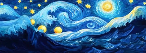 Malen Nach Zahlen Kunst Malen Nach Zahlen Erwachsene Sternennacht, 35x105 cm XXL Groß Acrylfarben Ölgemälde, DIY Malen Nach Zahlen Kinder Anfänger Set Bastelset für Wand Dekor (Ohne Rahmen) -H608 von Kggyele
