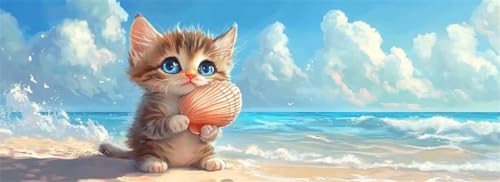 Malen Nach Zahlen Strand Malen Nach Zahlen Erwachsene Katze, 55x165 cm XXL Groß Acrylfarben Ölgemälde, DIY Malen Nach Zahlen Kinder Anfänger Paint by Numbers Set für Wand Dekor (Ohne Rahmen) -H652 von Kggyele