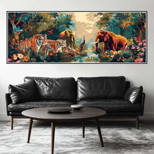 Malen Nach Zahlen Tiere Malen Nach Zahlen Erwachsene Wald, 65x195 cm XXL Groß Acrylfarben Ölgemälde, DIY Malen Nach Zahlen Kinder Anfänger Paint by Numbers Set für Wand Dekor (Ohne Rahmen) -H496 von Kggyele