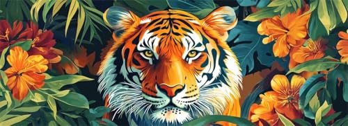 Malen Nach Zahlen Tiger Malen Nach Zahlen Erwachsene Blume, 45x135 cm XXL Groß Acrylfarben Ölgemälde, DIY Malen Nach Zahlen Kinder Anfänger Paint by Numbers Set für Wand Dekor (Ohne Rahmen) -H504 von Kggyele
