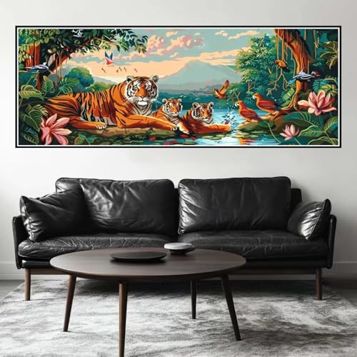 Malen Nach Zahlen Wald Malen Nach Zahlen Erwachsene Tiger, 55x165 cm XXL Groß Acrylfarben Ölgemälde, DIY Malen Nach Zahlen Kinder Anfänger Paint by Numbers Set für Wand Dekor (Ohne Rahmen) -H458 von Kggyele