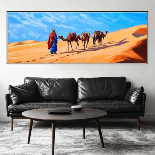 Malen Nach Zahlen Wüste Malen Nach Zahlen Erwachsene Kamel, 45x135 cm XXL Groß Acrylfarben Ölgemälde, DIY Malen Nach Zahlen Kinder Anfänger Paint by Numbers Set für Wand Dekor (Ohne Rahmen) -H484 von Kggyele