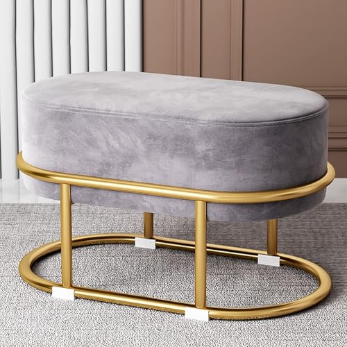 Ottomanischer Schminkhocker Aus Samt, Moderner Kleiner Schminkhocker Mit Fußstütze Und Goldenen Metallbeinen, Gepolsterter, Gemütlicher Schminkstuhl Für Schminkzimmer, Wohnzimmer, Heimdekoration,F Ottomanischer Schminkhocker Aus Samt, Moderner Kleiner Schminkhocker Mit Fußstütze Und Goldenen Metallbeinen, Gepolsterter, Gemütlicher Schminkstuhl Für Schminkzimmer, Wohnzimmer, Heimdekoration,F von KHUKHU