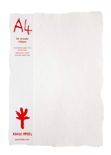 KHADI Papiertuch, A4W, 150 g/m², 21 x 29,8 cm, Weiß, 20 Blatt von Khadi