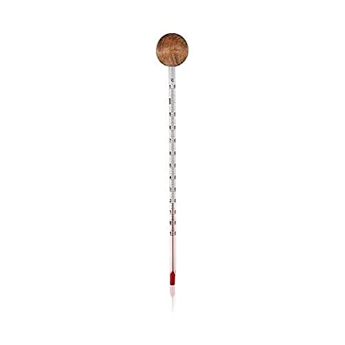 khadi Analoges Thermometer für Pflanzenhaarfarben, Haarfärbethermometer aus Glas mit praktischem Holzgriff, rote Weingeist-Füllung & Quecksilber-frei von Khadi