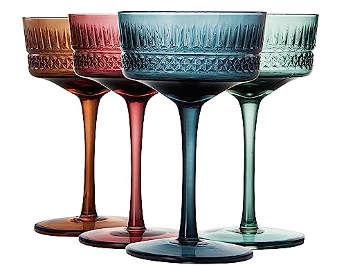 Art Deco farbiges Kristall-Coupe-Glas,Set von 4,Große 272 ml Stielgläser gedeckte Vintage-Gläser für Champagner, Cocktail, Margarita, Weinglas, Pastell, einzigartiger Speakeasy-Stil Kelch Art Deco farbiges Kristall-Coupe-Glas,Set von 4,Große 272 ml Stielgläser gedeckte Vintage-Gläser für Champagner, Cocktail, Margarita, Weinglas, Pastell, einzigartiger Speakeasy-Stil Kelch von Khen