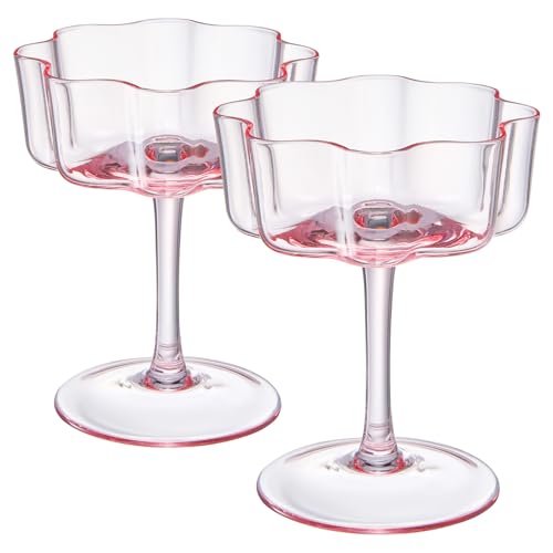 Khen Cocktail-Set mit gewellten Blütenblättern, 200 ml, buntes Cocktail-Set, geriffelte und Champagnergläser, Prosecco, Martini, Mimose, Cocktail-Set, Bar, Copyright & Patent angemeldet (Pink) von Khen
