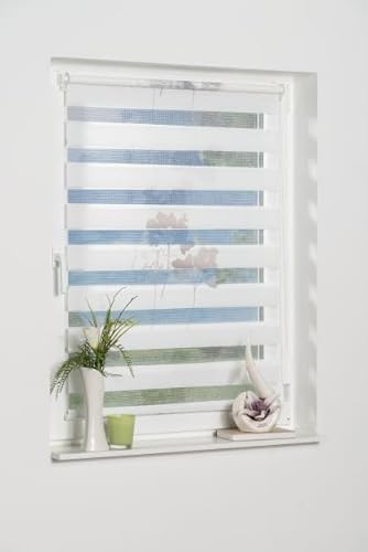 K-Home Klemmfix Doppelrollo Denia ohne Bohren Petrol-Grau 115 x 150 cm (B x L) Design:Blume von Khome