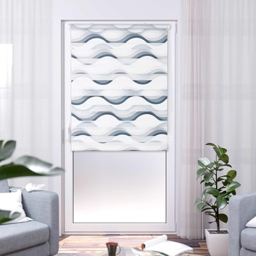 K-Home Klemmfix Doppelrollo Madrid ohne Bohren Bedruckt Welle Grau 100 x 150 cm (B x L) von Khome