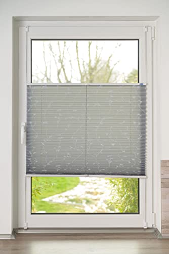 K-Home Klemmfix-Plissee, Elba Bedruckt Grau, 40 x 130 cm (B x L) Modern von Khome