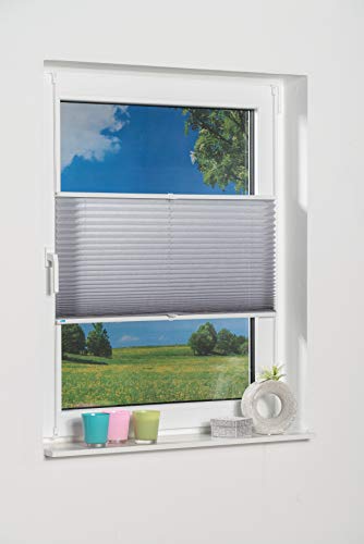 K-Home Klemmfix-Plissee 130 x 130 cm (B x L) Grau Lichtschutz +++ Moderne Crushed Optik +++ von Khome