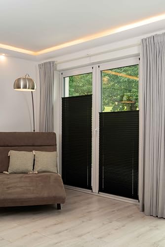 K-Home Klemmfix-Plissee Schwarz Lichtschutz Moderne Crushed Optik 125 x 130 (B x L) von Khome