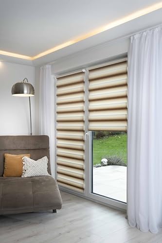 K-home® Klemmfix Doppelrollo Madrid ohne Bohren Farbverlauf Beige B80 x H150 cm von Khome