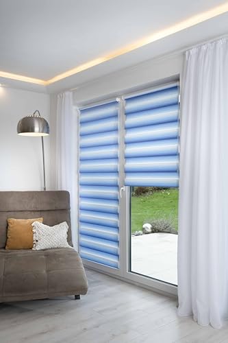 K-home® Klemmfix Doppelrollo Madrid ohne Bohren Farbverlauf Blau B40 x H150 cm von Khome