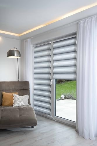 K-home® Klemmfix Doppelrollo Madrid ohne Bohren Farbverlauf Grau B80 x H200 cm von Khome