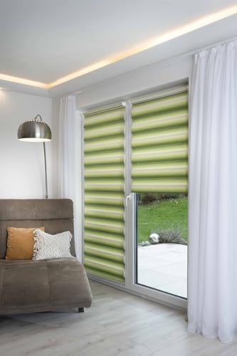 K-home® Klemmfix Doppelrollo Madrid ohne Bohren Farbverlauf Grün B100 x H200 cm von Khome