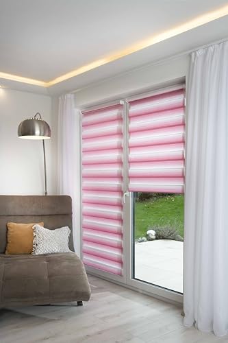 K-home® Klemmfix Doppelrollo Madrid ohne Bohren Farbverlauf Pink B40 x H200 cm von Khome