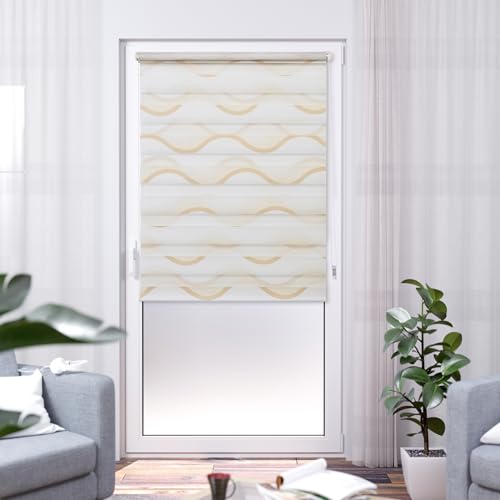K-Home Klemmfix Doppelrollo Madrid ohne Bohren Bedruckt Welle Beige 100 x 200 cm (B x L) von Khome