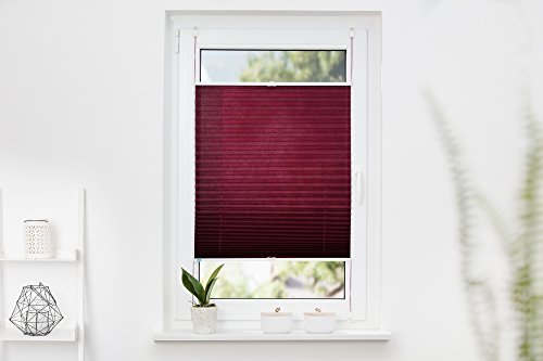 K-home Klemmfix-Plissee 70 x 210 cm (B x L) Bordeaux Lichtschutz +++ Moderne Crushed Optik +++ von Khome