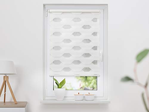 K-home Trapez Klemmfix-Doppelrollo, Polyester, Weiß, 65 x 200 cm von Khome
