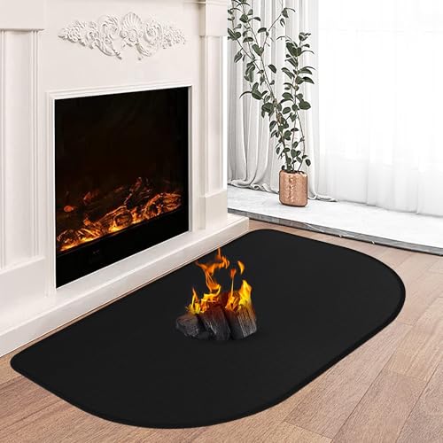 Feuerfeste Kaminmatte, 60 x 40 cm Feuerfeste Unterlage, Funkenschutzplatte für Kaminofen, Feuerfeste Bodenschutzmatte für Kamine Bodenblech, Zum Schutz des Bodens Vor Funken, Schwarz von Khongoo
