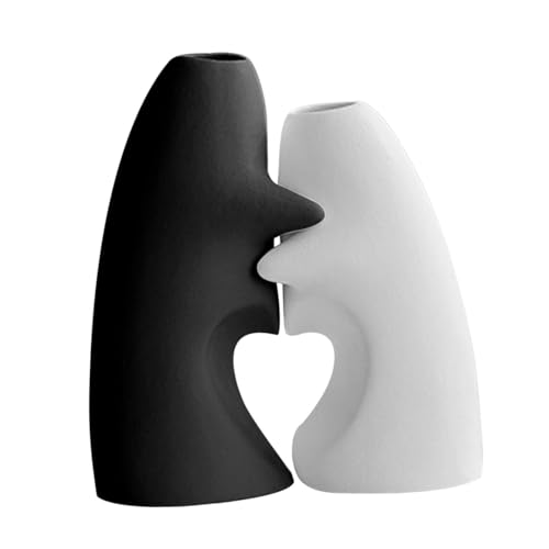 KiBcsLic 2 Stück Blumenvase Pflanzenhalter Dekovase Tischvase Blumentopf mit Zarter Textur Im Nordischen Stil für Die Dekoration von Cafés Und Büroräumen, Schwarz-Weiss von KiBcsLic