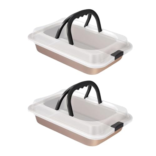 KiBcsLic 2 Teiliges Backform Kuchenträger Set, Nicht Tief, Länglich, Backform, Backgeschirr Set Zum Rösten von Brownies, Versammlungen, Partys, Gold von KiBcsLic