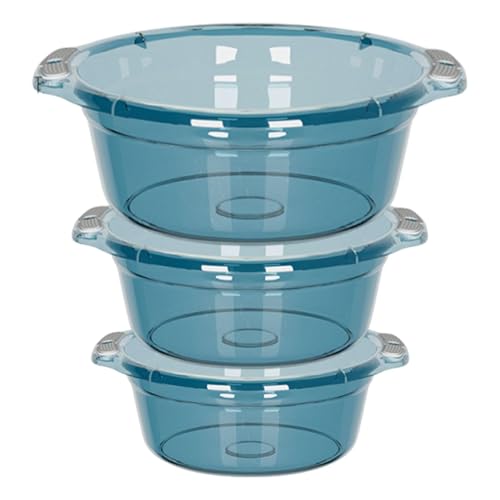 KiBcsLic 3 Stück Waschbecken PP Spülbehälter mit Griff Robuste Waschschale Tragbare Haushaltsschüssel für Küche Bad Waschküche Apartment Geschenk, Blau von KiBcsLic
