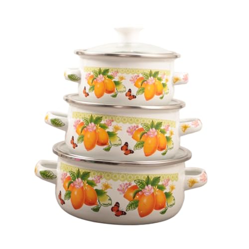 KiBcsLic 3 Stücke Emaille Topf Set mit Griffen Und Deckel Praktischer Kochtopf für Induktion Gasherd Ideal für Suppen Eintöpfe Und Babynahrung, Zitrone von KiBcsLic