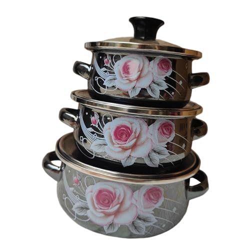 KiBcsLic 3Pcs Emaille Suppentöpfe Emaille Töpfe für Kochen für Housewarming Geschenk Buffet von KiBcsLic