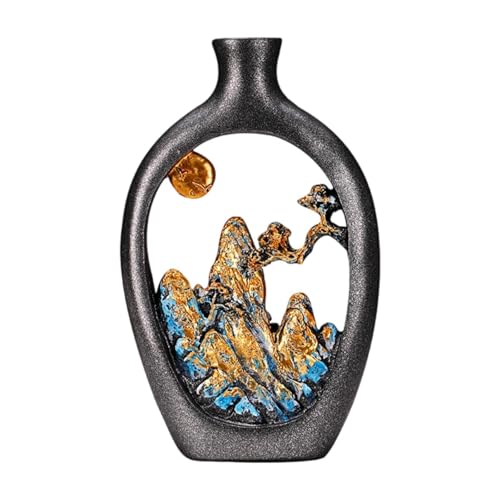 KiBcsLic Blumenvase Harzvase Chinesisches Kunstornament mit Hohlberg Dekovase Wohnaccessoire Als Ausgefallenes Mittelstück für Schlafzimmer Wohnzimmer Arbeits, 16x3.5x26cm von KiBcsLic
